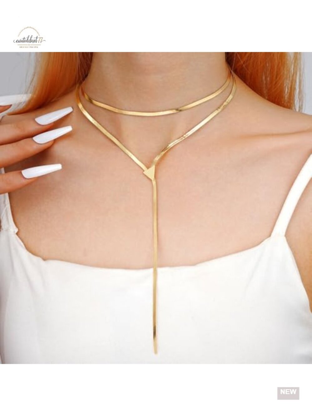Chunky Layered Gold Choker Necklace Set Y Lariat Statement Chain - Picture 5 of 6